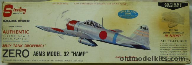 Sterling Zero A6M3 Model 32 Hamp - 24 inch Wingspan for Free Flight or R/C - Drops Belly Tank in Flight, A15-398 plastic model kit